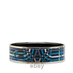 Hermes Enamel GM Cloisonné Bracelet Silver Blue Metal Women's