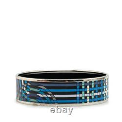 Hermes Enamel GM Cloisonné Bracelet Silver Blue Metal Women's