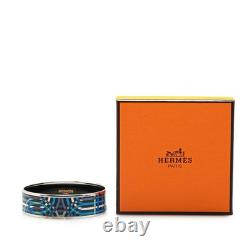 Hermes Enamel GM Cloisonné Bracelet Silver Blue Metal Women's