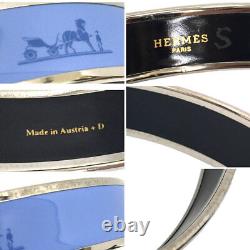 Hermes Enamel GM Fan Caleche Bangle Bracelet Cloisonne Carriage Blue x Silver