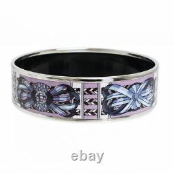 Hermes Enamel GM Ribbon Pattern Bangle Bracelet Cloisonne Purple Blue Authentic