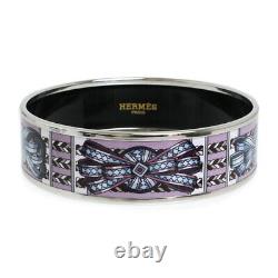 Hermes Enamel GM Ribbon Pattern Bangle Bracelet Cloisonne Purple Blue Authentic