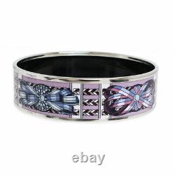 Hermes Enamel GM Ribbon Pattern Bangle Bracelet Cloisonne Purple Blue Authentic