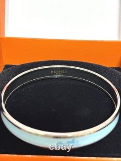 Hermes Enamel PM Bangle Bracelet Blue Silver Authentic Vintage withBox