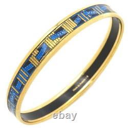 Hermes Enamel PM Bangle Bracelet Women Cloisonné Blue Gold Hardware Authentic