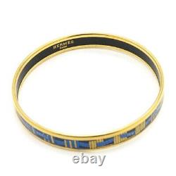Hermes Enamel PM Bangle Bracelet Women Cloisonné Blue Gold Hardware Authentic
