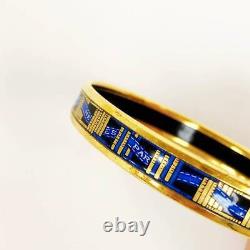Hermes Enamel PM Bangle Cloisonne Bracelet Blue x Gold