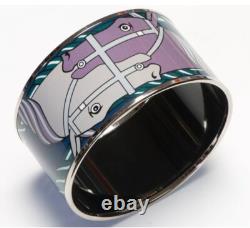 Hermes Extra Wide Blue Green Purple Enamel Horse Equestrian Bangle Bracelet