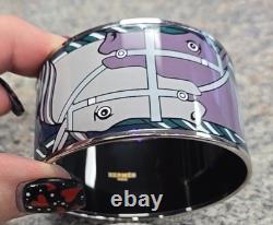 Hermes Extra Wide Blue Green Purple Enamel Horse Equestrian Bangle Bracelet