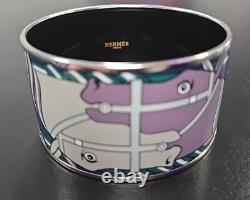 Hermes Extra Wide Blue Green Purple Enamel Horse Equestrian Bangle Bracelet