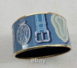 Hermes Extra Wide Blue Purple Enamel Equestrian Bangle Bracelet