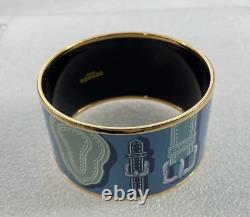 Hermes Extra Wide Blue Purple Enamel Equestrian Bangle Bracelet