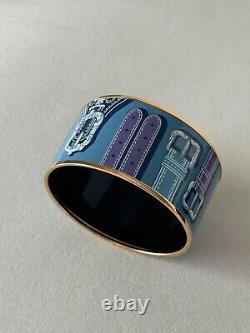 Hermes Extra Wide Blue Purple Enamel Equestrian Bangle Bracelet