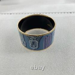 Hermes Extra Wide Blue Purple Enamel Equestrian Bangle Bracelet