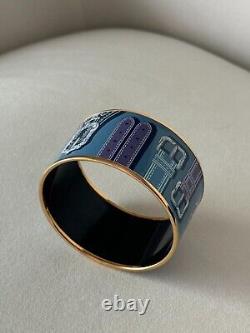 Hermes Extra Wide Blue Purple Enamel Equestrian Bangle Bracelet