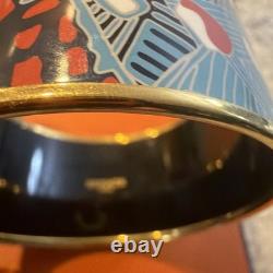 Hermes Fish Pattern Blue Red Enamel Wide Bangle Bracelet