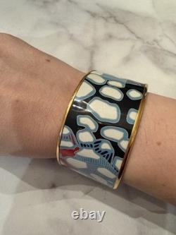 Hermes Fish Pattern Blue Red Enamel Wide Bangle Bracelet