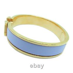 Hermes GHW H Bangle Bracelet Metal Enamel Gold Blue