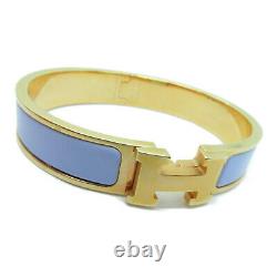 Hermes GHW H Bangle Bracelet Metal Enamel Gold Blue