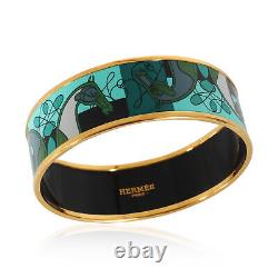 Hermès Gold Plated Wide Blue Green Horse Enamel Bracelet (62MM)