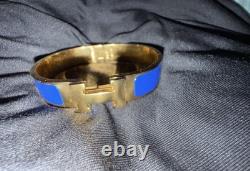 Hermes H Bangle Bracelet Used Great Condition. Blue Enamel & Gold Plate