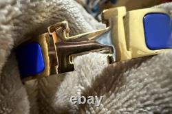 Hermes H Bangle Bracelet Used Great Condition. Blue Enamel & Gold Plate