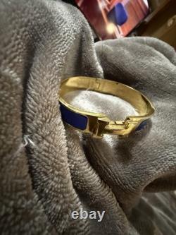 Hermes H Bangle Bracelet Used Great Condition. Blue Enamel & Gold Plate