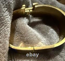 Hermes H Bangle Bracelet Used Great Condition. Blue Enamel & Gold Plate