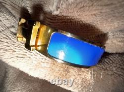 Hermes H Bangle Bracelet Used Great Condition. Blue Enamel & Gold Plate