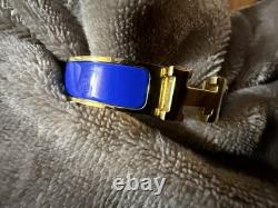 Hermes H Bangle Bracelet Used Great Condition. Blue Enamel & Gold Plate
