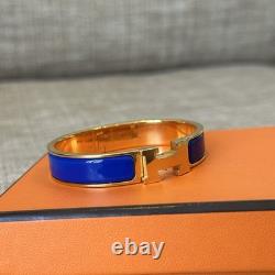 Hermes H Blue Enamel Gold HW Clic Clac Bangle Bracelet