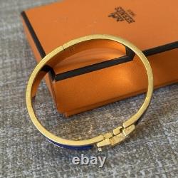 Hermes H Blue Enamel Gold HW Clic Clac Bangle Bracelet