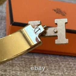 Hermes H Blue Enamel Gold HW Clic Clac Bangle Bracelet