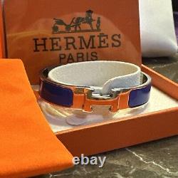 Hermés H Clic Bracelet In Dark Periwinkle Blue With White Gold Plating