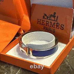 Hermés H Clic Bracelet In Dark Periwinkle Blue With White Gold Plating