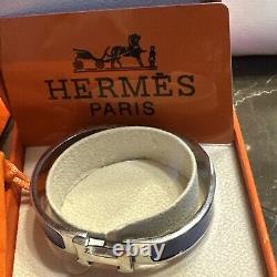 Hermés H Clic Bracelet In Dark Periwinkle Blue With White Gold Plating