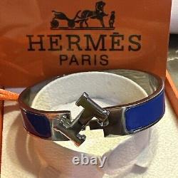 Hermés H Clic Bracelet In Dark Periwinkle Blue With White Gold Plating