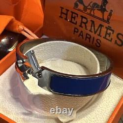 Hermés H Clic Bracelet In Dark Periwinkle Blue With White Gold Plating