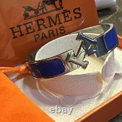 Hermés H Clic Bracelet In Dark Periwinkle Blue With White Gold Plating