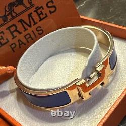 Hermés H Clic Bracelet, dark periwinkle with Rose Plated Gold