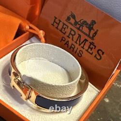 Hermés H Clic Bracelet, dark periwinkle with Rose Plated Gold