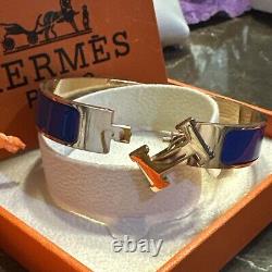 Hermés H Clic Bracelet, dark periwinkle with Rose Plated Gold