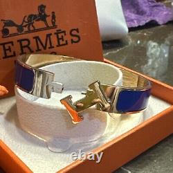 Hermés H Clic Bracelet, dark periwinkle with Rose Plated Gold