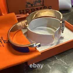 Hermés H Clic Bracelet, dark periwinkle with Rose Plated Gold