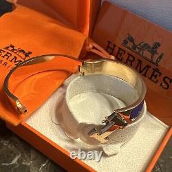 Hermés H Clic Bracelet, dark periwinkle with Rose Plated Gold