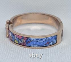 Hermes Horse Mouse Blue Pink Enamel H Clic Yellow Gold Bangle Bracelet PM 17cm