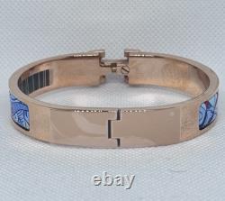 Hermes Horse Mouse Blue Pink Enamel H Clic Yellow Gold Bangle Bracelet PM 17cm