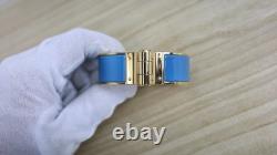 Hermes Kawaii Blue Enamel Hinged Cuff Bracelet Gold Plated 2.3cm Wide M 17.5cm