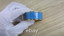 Hermes Kawaii Blue Enamel Hinged Cuff Bracelet Gold Plated 2.3cm Wide M 17.5cm