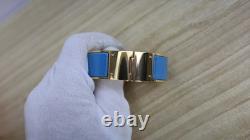 Hermes Kawaii Blue Enamel Hinged Cuff Bracelet Gold Plated 2.3cm Wide M 17.5cm